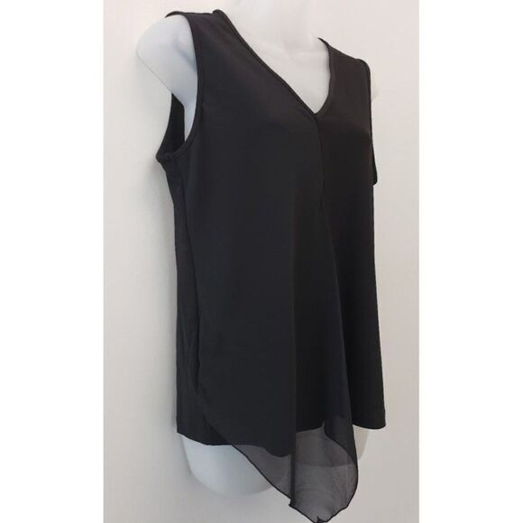 Anne Klein Layered‎ Chiffon Blouse Top Women's XS Black V-Neck Mixed-Media NEW - Picture 9 of 11